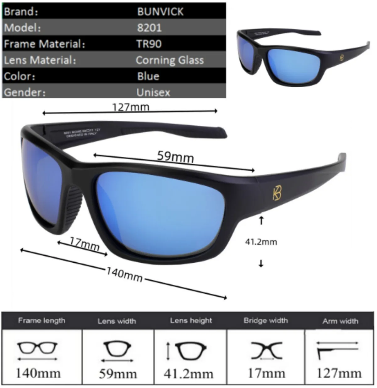 BUNVICK Polarized HD Genuine Glass Sunglasses for Men and Women, Italian Design, Anti-Glare,UV400,Corning True Glass Lenses