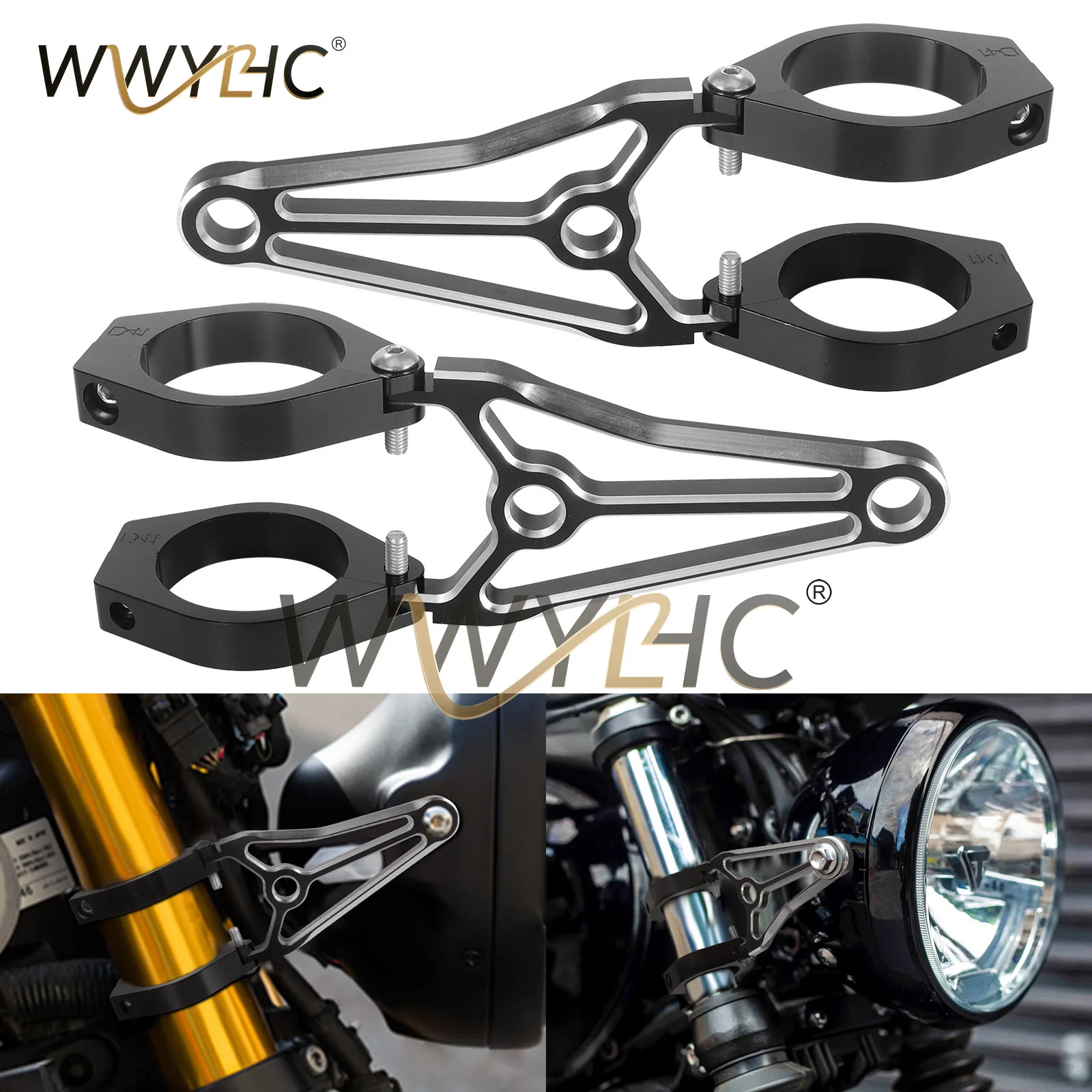 Motorcycle Modification Headlight Bracket All Black 41mm Motorcycle Headlight CNC Clamp Installation Adjustable