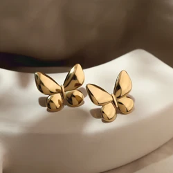 WILD & FREE 18K Gold Plated Stainless Steel Butterfly Stud Earrings for Women Retro Individual Trendy Jewelry Waterproof