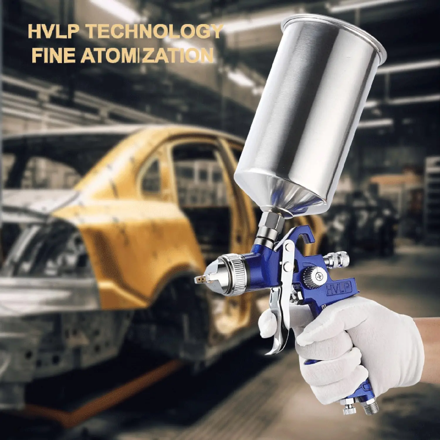 Professional HVLP Gravity Feed Spray Gun Set with1.3mm/1.4mm Tips, 1000cc Aluminum Cup for Walls and Base Coatings