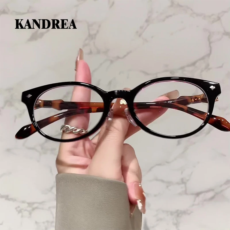 

KANDREA New Style Retro Leopard Print Glasses Frame Men Trend Anti-Blue Light Oval Female Small Frame Myopia Frame 22904