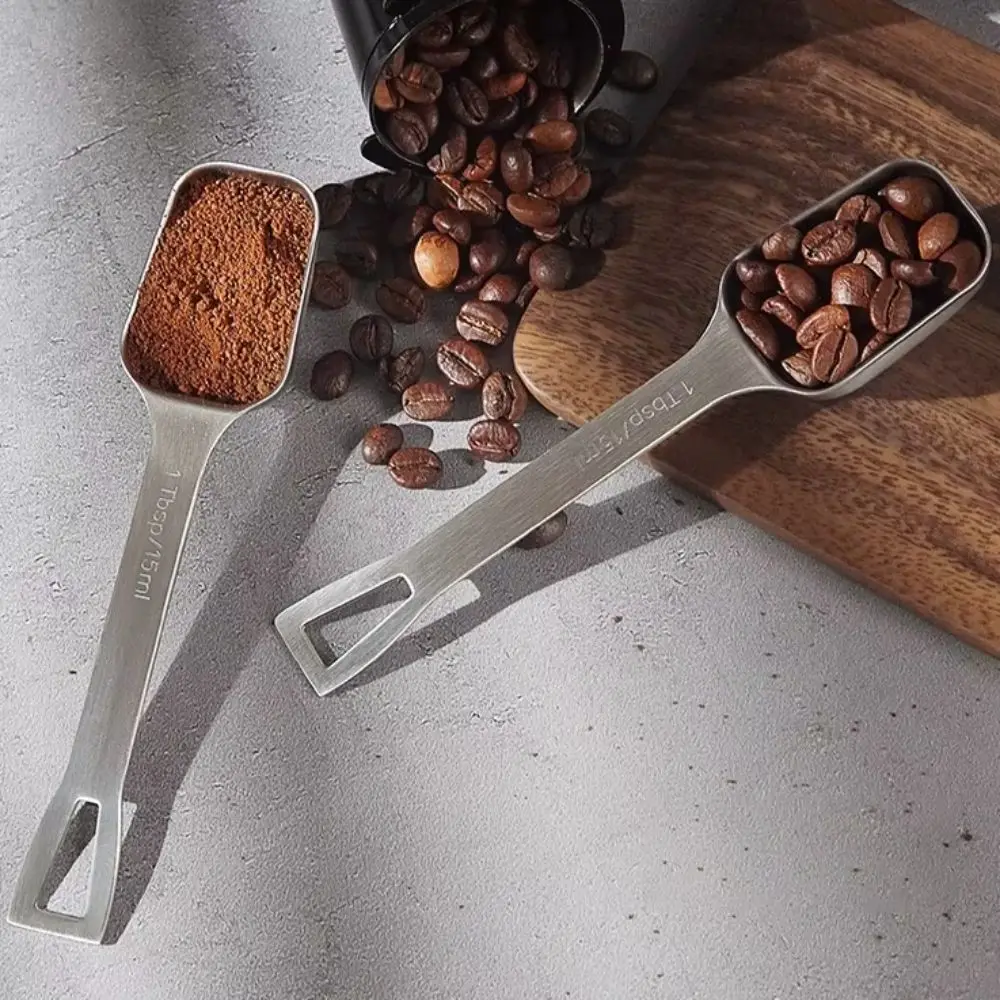 304 Stainless Steel Square Head Measuring Spoon Long Handle 15 ML Seasoning Spoon Hanging Hole With Scaled Flour Spoon Baking