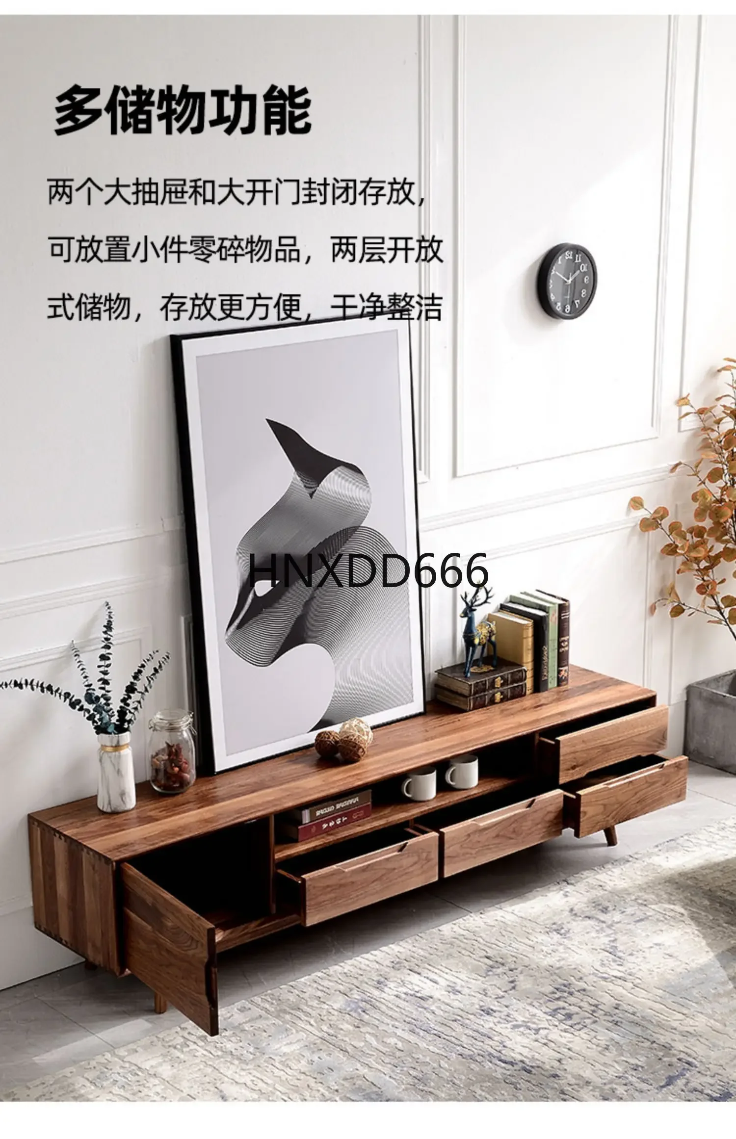 Solid Wood TV Cabinet Nordic North American Black Walnut Simple Locker Modern Minimalist Floor Cabinet