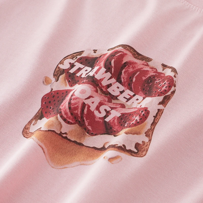

Летняя футболка с принтом «Сладкий клубничный тост», круглый вырез, 100% хлопок, женская повседневная футболка