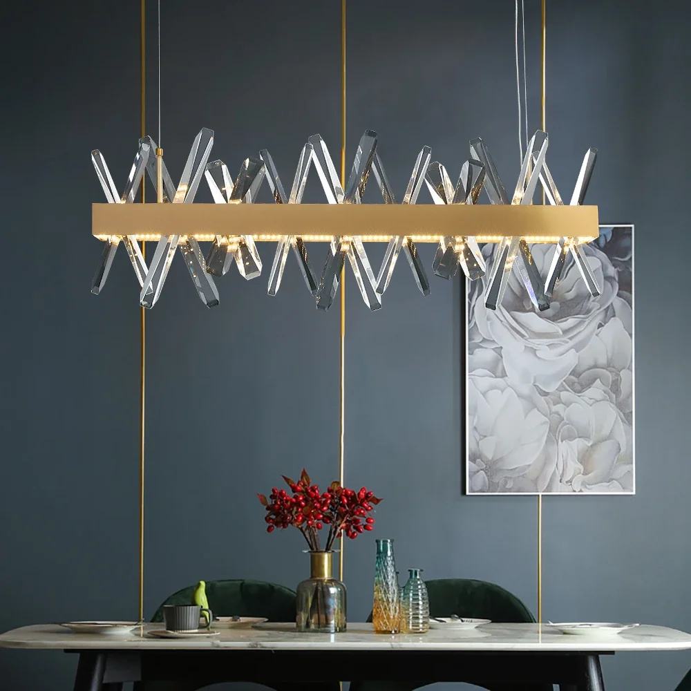 Modern Rectangle Crystal Chandelier for Living Room Dining Room Kitchen Island Hanging Lamp Gold Led Chandeliers