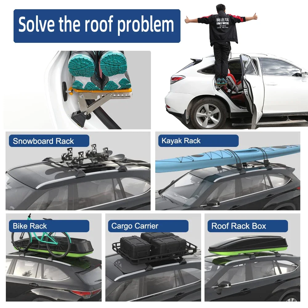 Universal Car Door Step Foldable Fit Door Hook Step StandPedal for Car Roof Access Roof Rack Foot Step Rooftop Doorstep Car SUV