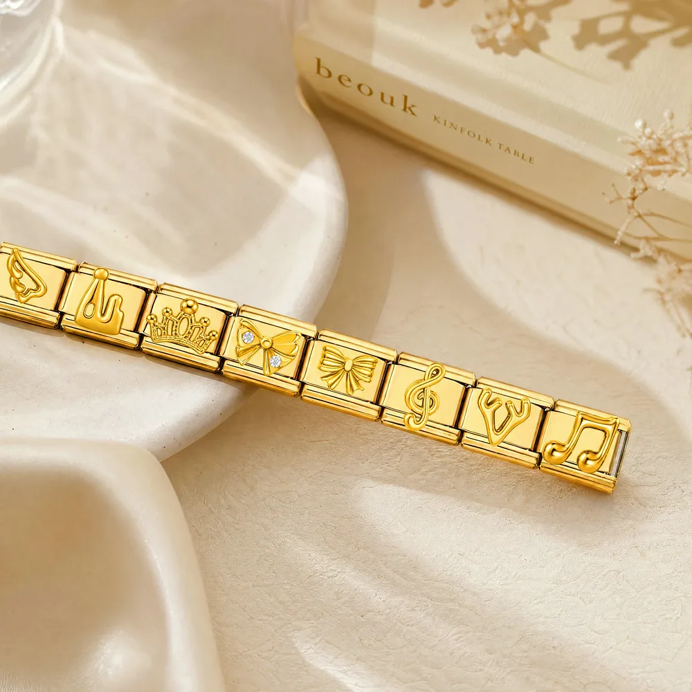 GEMOSA Exquisite Musik-Kronenschleifen, italienische Gliederkette, passend für 9-mm-Charm, zum Basteln von Perlen, DIY-Mode-Armbändern, Schmuck aus Edelstahl – Detail 3