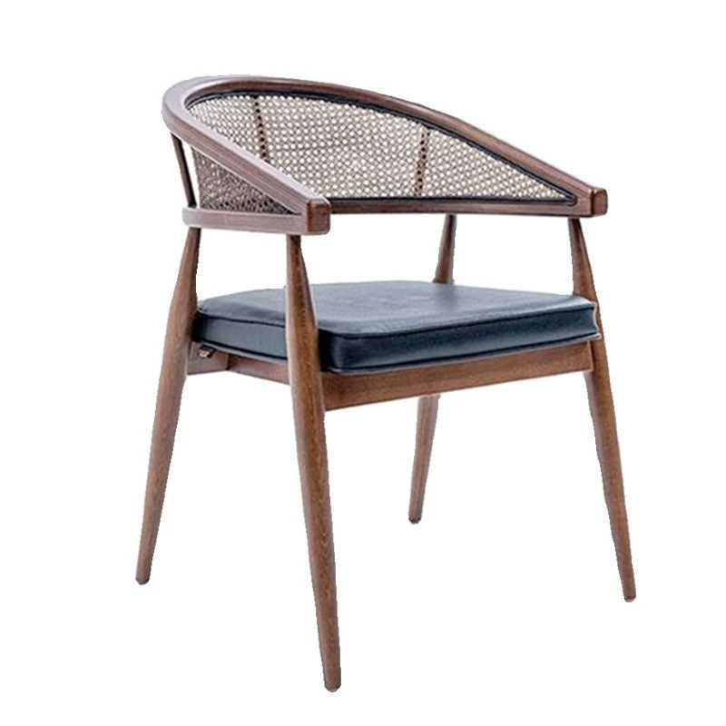 

Wabi Sandy Wind Solid Wood Rattan Dining Ch air Restaurant Di ning Chair Club Dressing Ch air Vintage Backrest Armchair