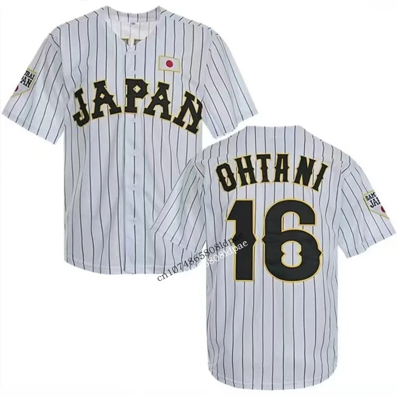 Baseball Jersey Japan 16 OHTANI Oversize Outdoor Sportswear Embroidery Sewing White Stripes Black Hip Hop High Street T-Shirts