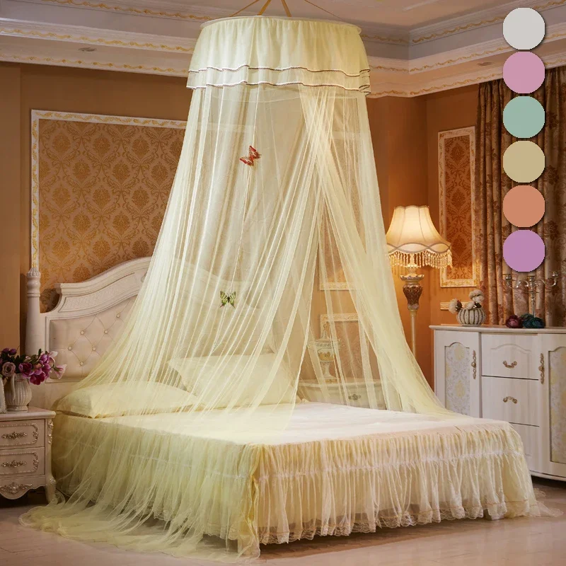 Round Top Canopy For Beds Ceiling-Mounted Mosquito Net Free Installation Foldable Bed Canopy with Hook Princess Bed Curtain D30