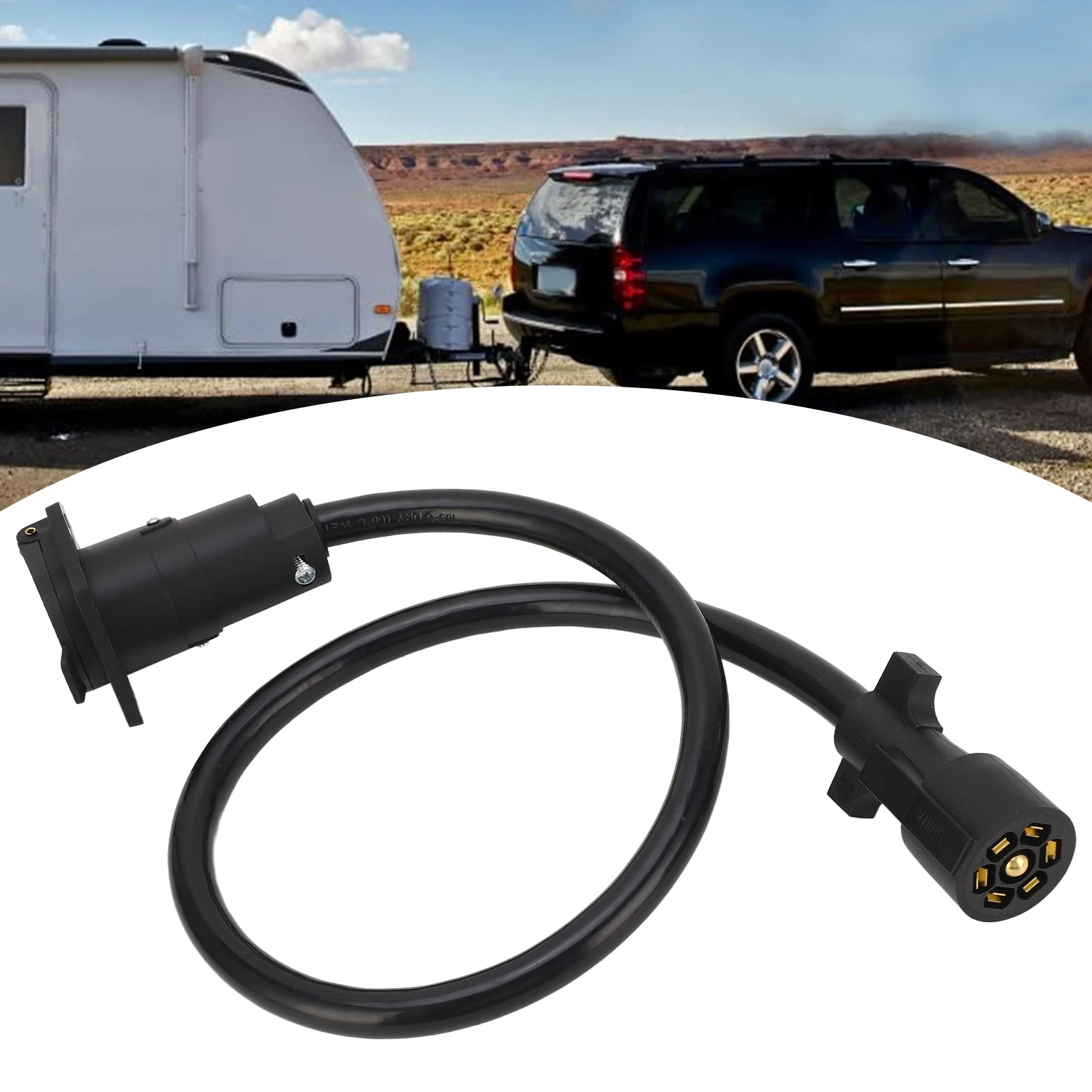 

Trailer Extension Cord Trailer Wiring Connector 7 Way 3ft Double Prong Male Plug Connector RV Connecting Line 10110‑048EX