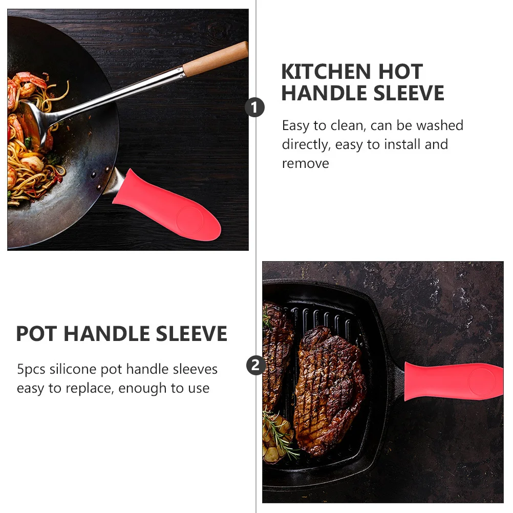 

5pcs Silicone Pot Handle Sleeves Assorted Colors Anti-Scald Heat Insulation Non-Slip Kitchen Tools Handle Protector For Pans