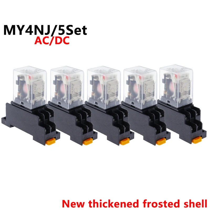 

5 set MY4NJ small Electromagnetic Power Relay AC/DC 12V 24V 36V 48V 110V 220V 380V 4NO 4NC DIN Rail 14 pins + Base Mini relay