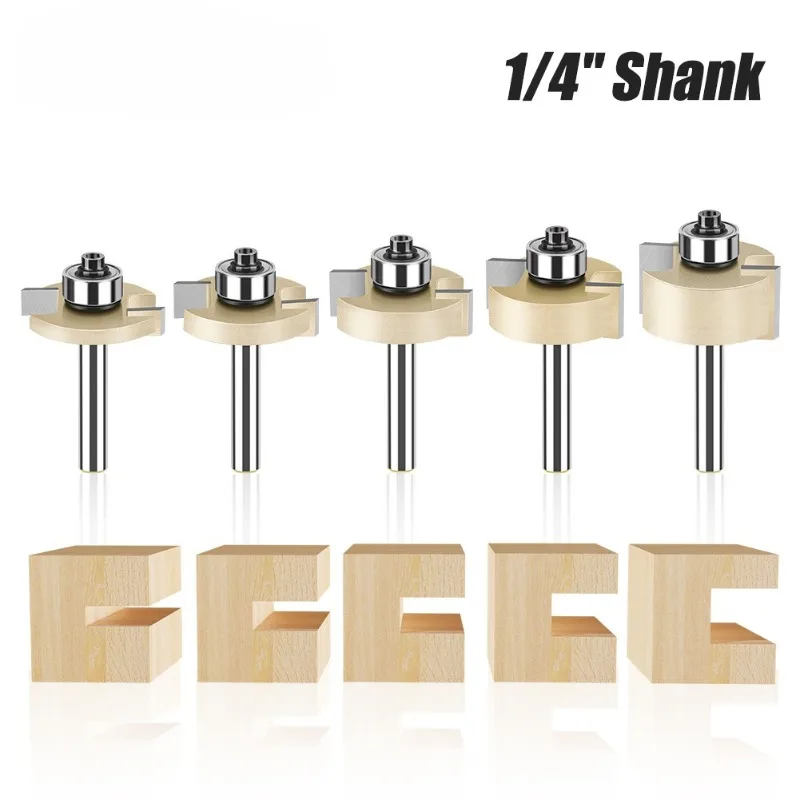 1/5/10 Pcs 6mm 1/4in Shank T-Slot Router Bit Set T Type Slotting Cutter with Bearing Rabbeting Milling Cutter Woodworking Tools