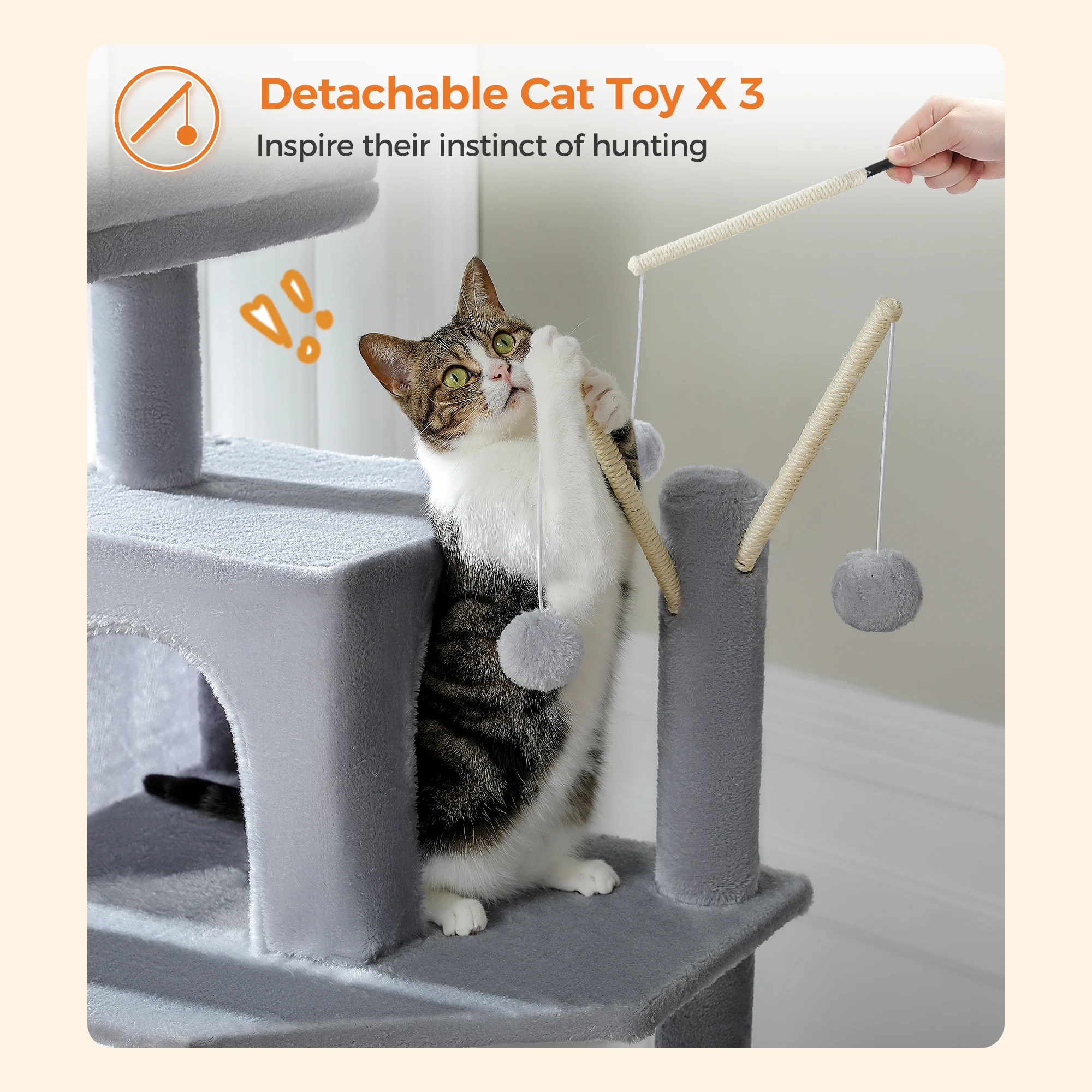 Large Cat Tree for Indoor Large Cats Tall Cat Tower for Fat Cats with Super Big Hammock, Cat Climbing Trees with Scratching Post image 4