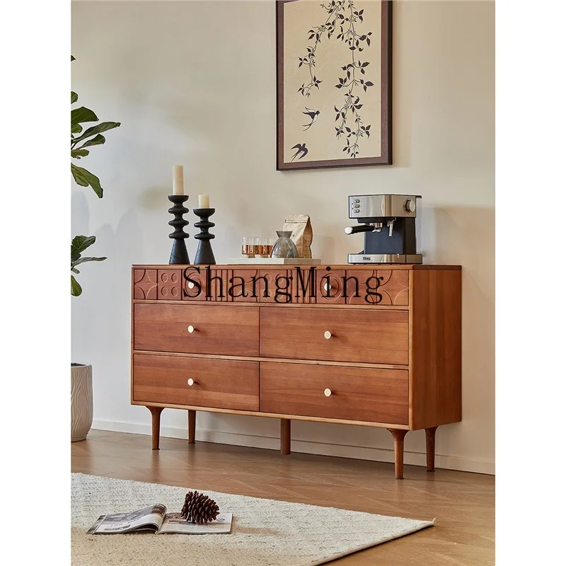 

FG antique chest of drawers solid wood retro entrance bedroom living room carved storage cabinet