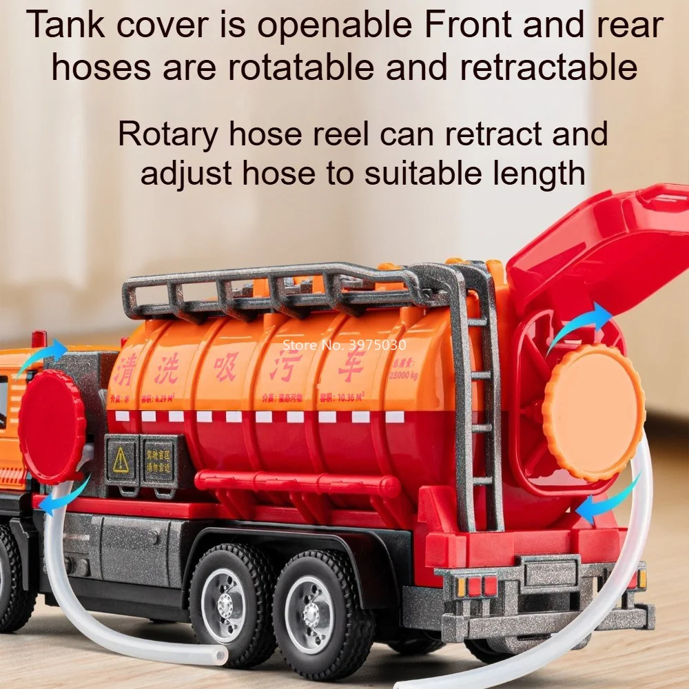Scale 1:50 Cleaning Suction Trucks Garbage Car Model Toy Doors Opened Sound Light Engineering Transport Cars Interactive Toys