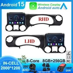 Android 14 For Jeep Wrangler 3 JK 2010 - 2018 LHD RHD Car Radio Player Multimedia Navigation GPS DSP 48QE 4G Wirelees Carplay BT
