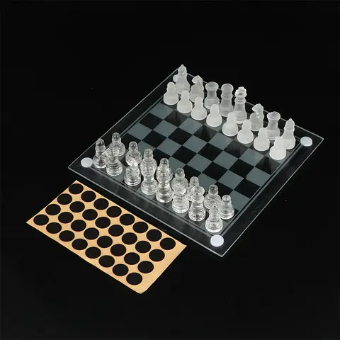 1Set Craft Crystal Glass Chess Set Acrylic Chess Board Anti-broken Elegant Glass Chess Pieces Board Game Family Chess Game