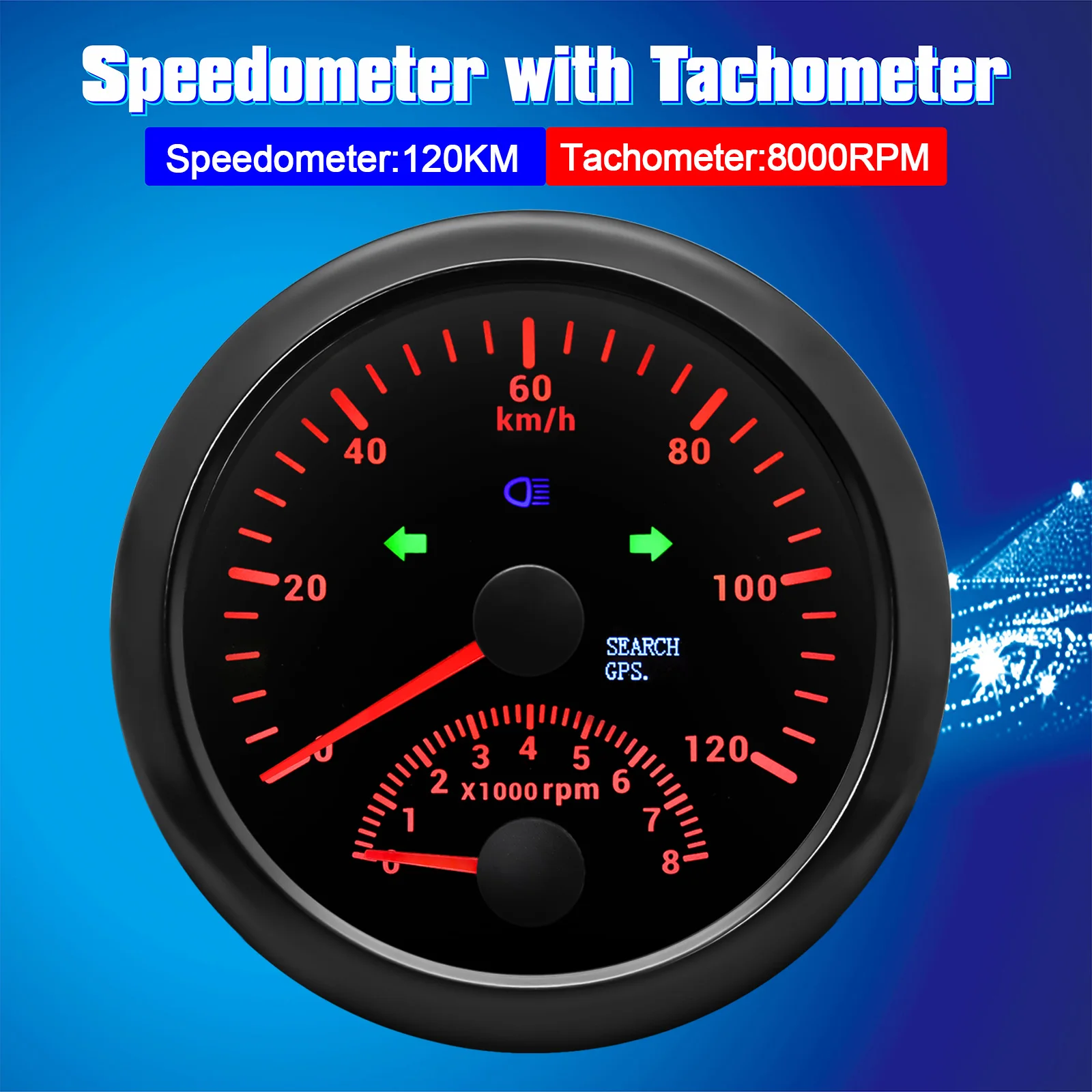 85mm Digital Car Speedometer 120KMH/160KMH/200KMH Car Truck Boat Speed Meter With 8000rpm Tachometer 7-color backlight