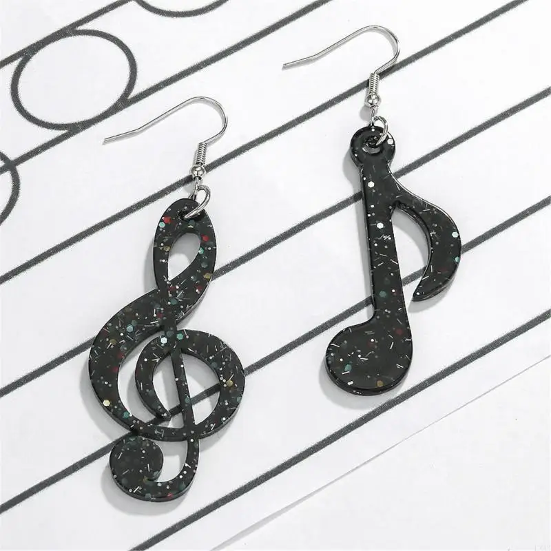  Lightweight Black Earrings Showcasing Unique Colorful Notes Ear Studs Personality Jewelry for Concerts and Casual Wear