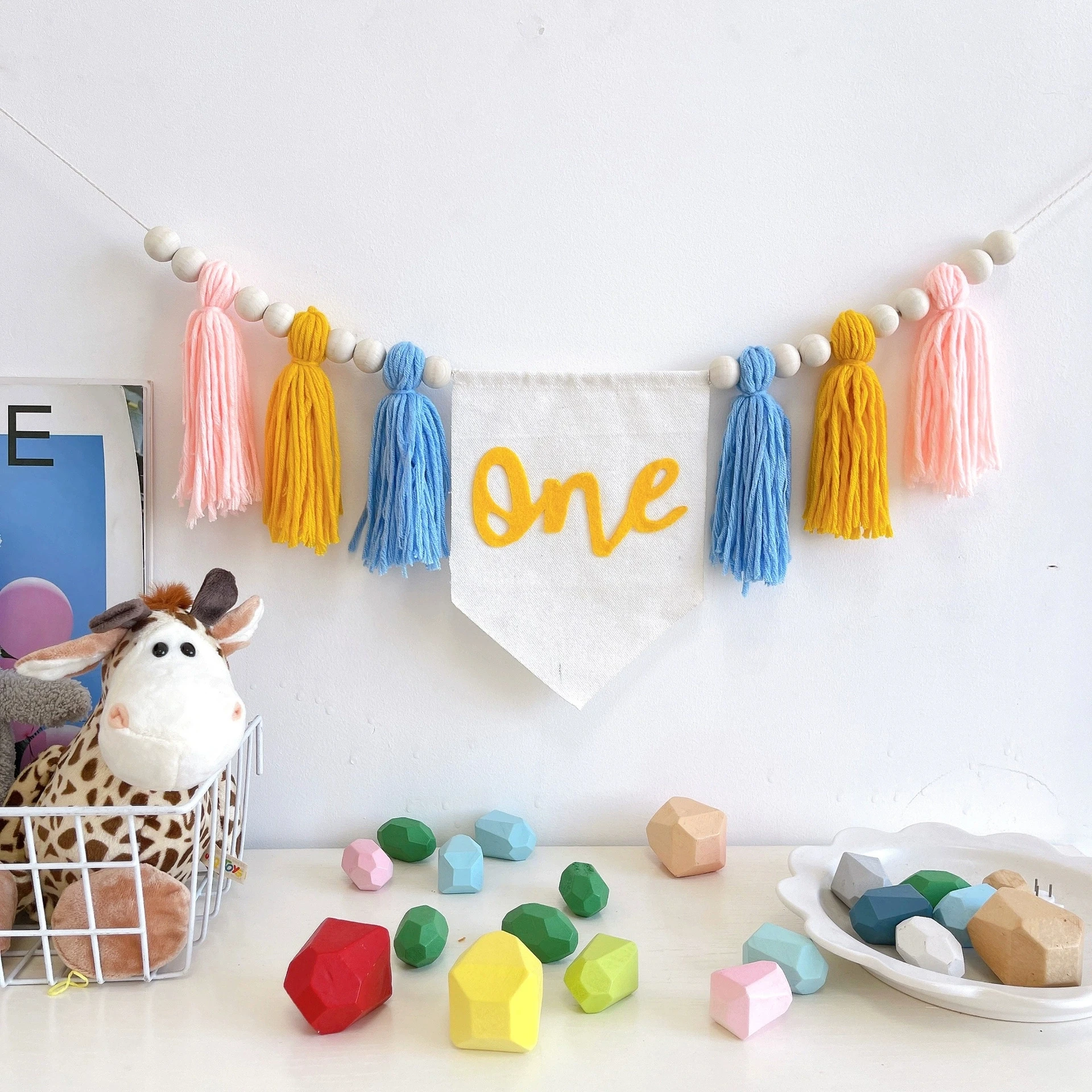 Pancarta para silla de primer cumpleaños de bebé, fiesta de nacimiento infantil, pancarta con borlas coloridas, decoración de pared con borlas, decoración para habitación de niños