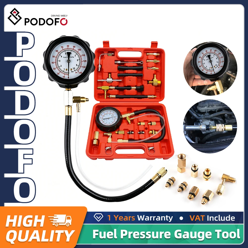 Podofo Nuevo TU-114 Kit de Medidor de Presión para Bomba de Inyección de Combustible, Probador de Presión de Bomba de Inyección 0-140PSI, Manómetro de Presión de Combustible para Coche, Camión, SUV