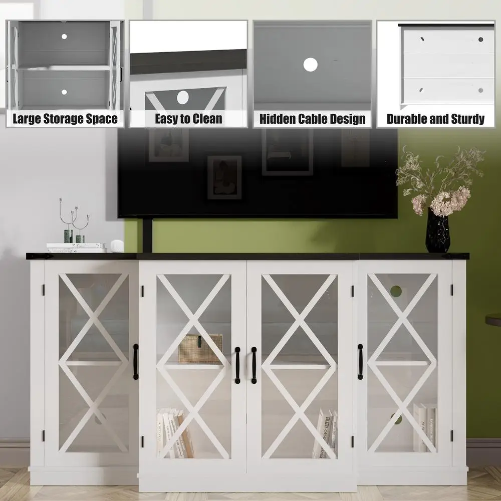 حامل تلفزيون المزرعة 63 بوصة مركز ترفيه مع أبواب الحظيرة وحدة تحكم وسائط خشبية لأجهزة التلفاز حتى 73 بوصة خزانة تخزين