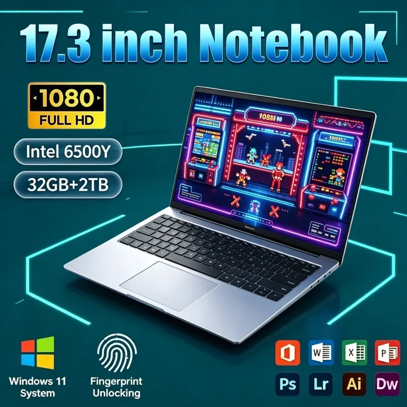17.3" Laptop Notebook Intel 6500Y 32GB RAM 2TB SSD Windows 11 Fingerprint Unlock For Daily Online Meeting & Work