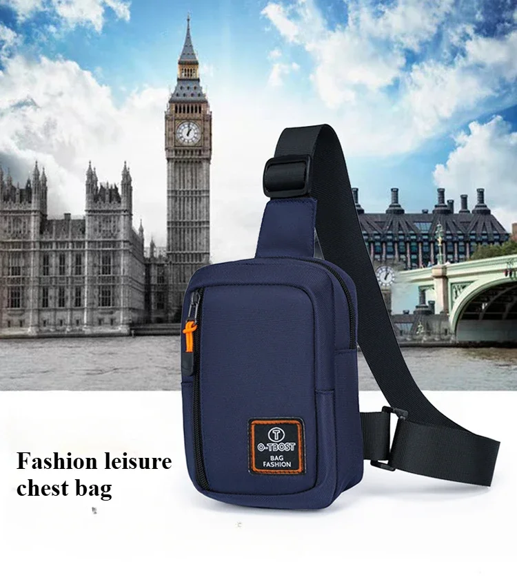 Men's chest bag Oxford cloth material cell phone bag multi-layer storage space shoulder bag adjustable removable shoulder strap