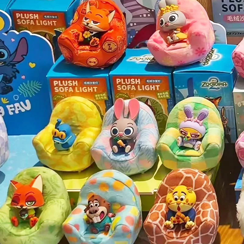 Anime Zootopia 2 Plush Sofa Light Series Vinyl Doll Blind Box Nick Judy Sofa Patting Light Desktop Ornaments Usb Charging Gifts