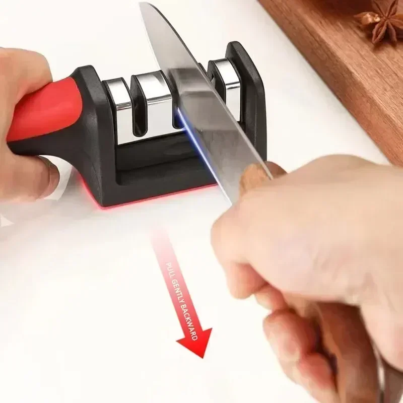 Knife Sharpener Kitchen 3-stage Knife Sharpener Household Multifunctional Handheld Stainless Steel Quick Knife Sharpening Tool