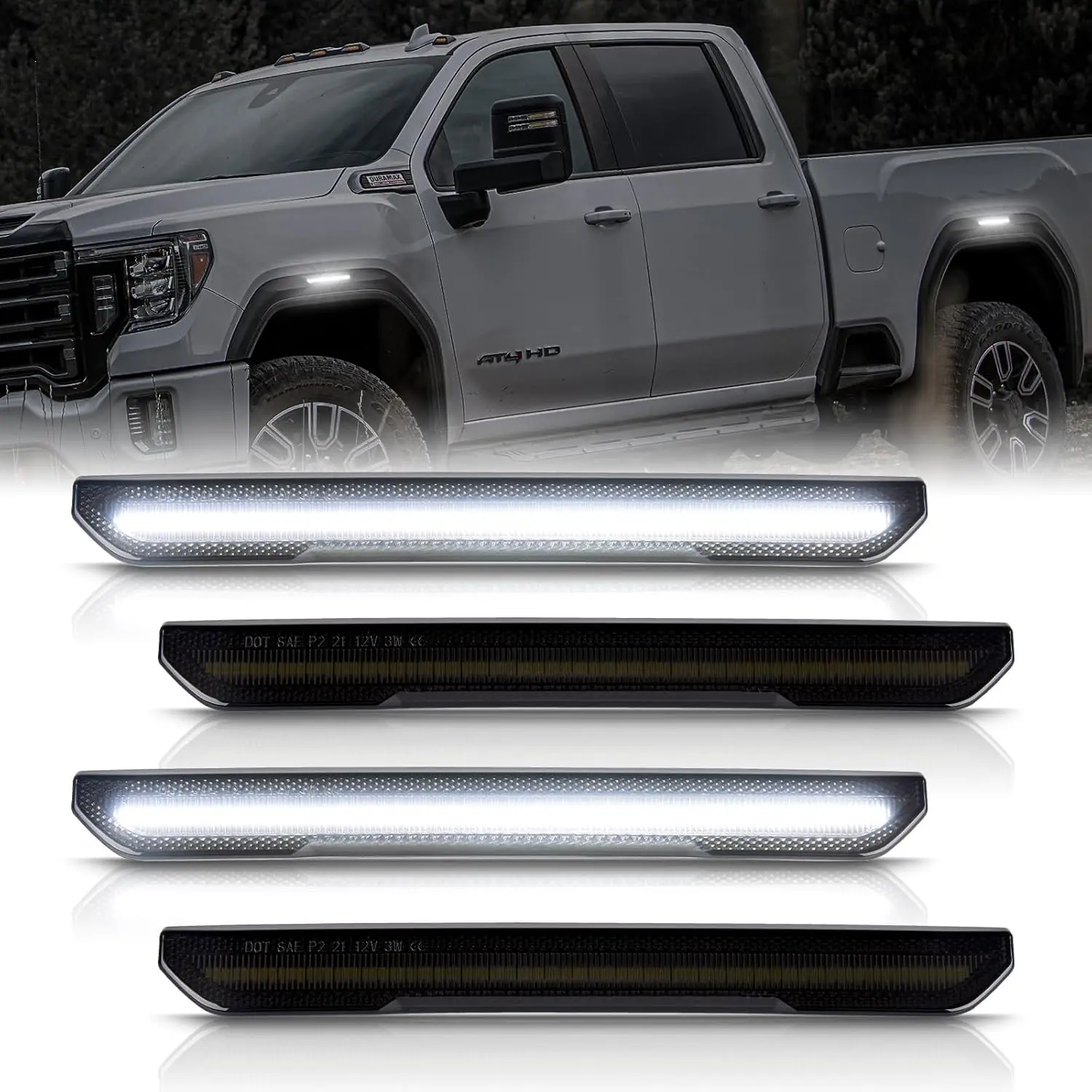

4pcs Front Rear Side Marker Light Assemblies LED Car Lamps For GMC Sierra 2500 3500HD 2020-2025 Fender light
