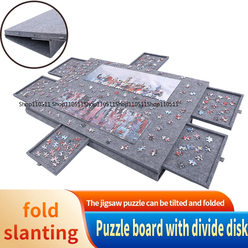 Foldable Tilting Felt Puzzle Board, Non-slip Design with 6 Drawers for Kids Puzzle Classification