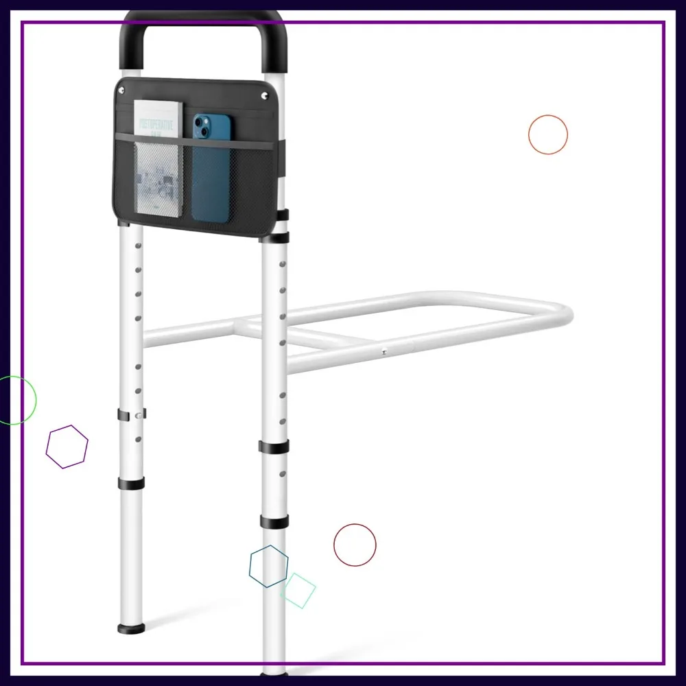 Pengaman Tempat Tidur yang Dapat Disesuaikan untuk Keamanan Lansia dengan Kantong Penyimpanan, Pegangan Anti Selip, Menahan Beban 300LBs, Cocok untuk Tempat Tidur Twin hingga King