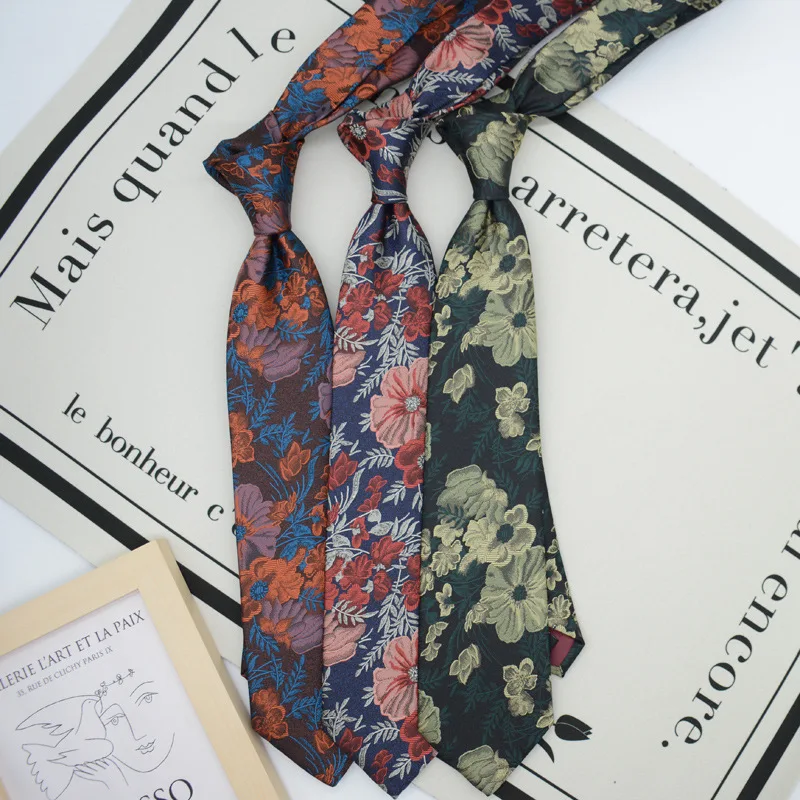 Men's Floral Jacquard Necktie Vintage Paisley Flower Woven Tie 8cm Classic Business Wedding Party Cravat
