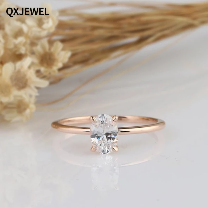 

QXJEWEL 1CT 5*7MM Oval Cut 14K 18K Gold Ring Moissanite Engagement Women's Band Fashion Jewelry