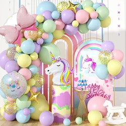 120pcs Macaron Colorful Unicorn Bow Foil Balloon Garland Arch Set, Girls Princess Birthday Baby Shower decorazione della festa nuziale