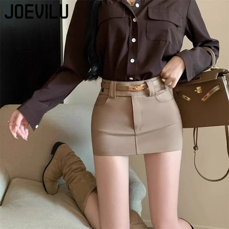 JOEVILU Women's Sexy High Waisted Skirt with Belt Vintage A-line Skirts Gothic Slim Sexy Hundred Mini Skirt Y2k Short Bottoms