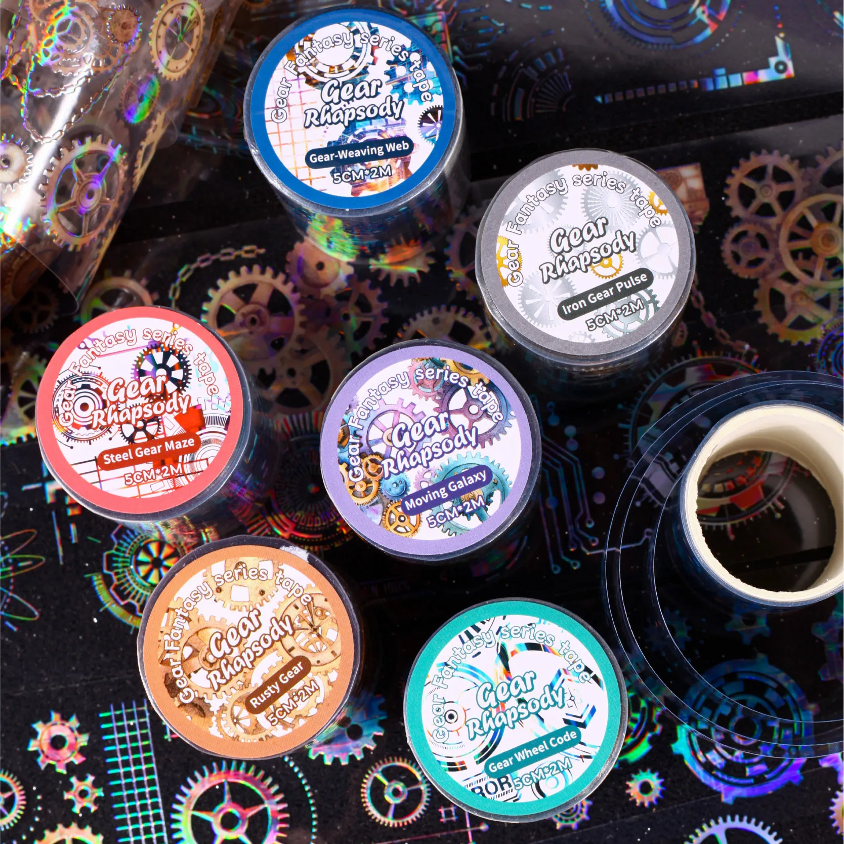 50mm * 2m ギアファンタジーシリーズ パンク サイバーパンクスタイル PETステッカー クリエイティブハンドブック DIY ハンドメイド スクラップブック エステティックステッカー
