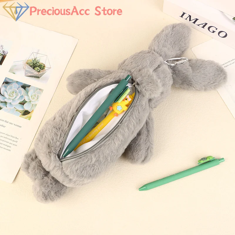 1PC Animal Rabbit Shape Plush Pencil Case Cute Plush Stuffed Toy Stationery Pouch Makeup Bag Storage Bag School Supplies