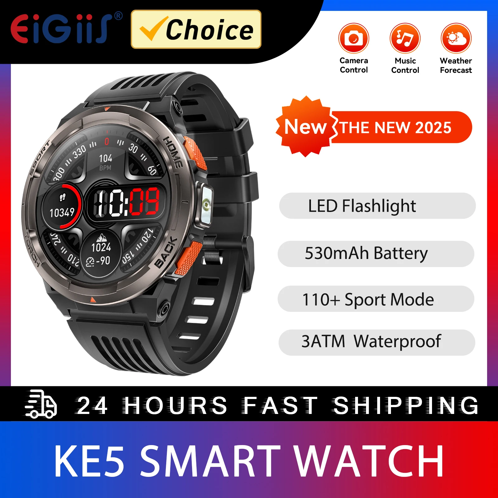 EIGIIS Smart Watch KE5 2024 3ATM Waterproof Original Design Sports Watch With Compass And Altitude Barometer LED Flashlight Call