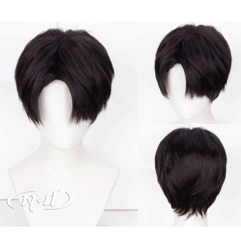 ND Levi Ackerman Cosplay Wigs Attack on Titan Anime Cosplay Short Black Hair Wigs for Comic Con Coser Heat Resistant Synthetic