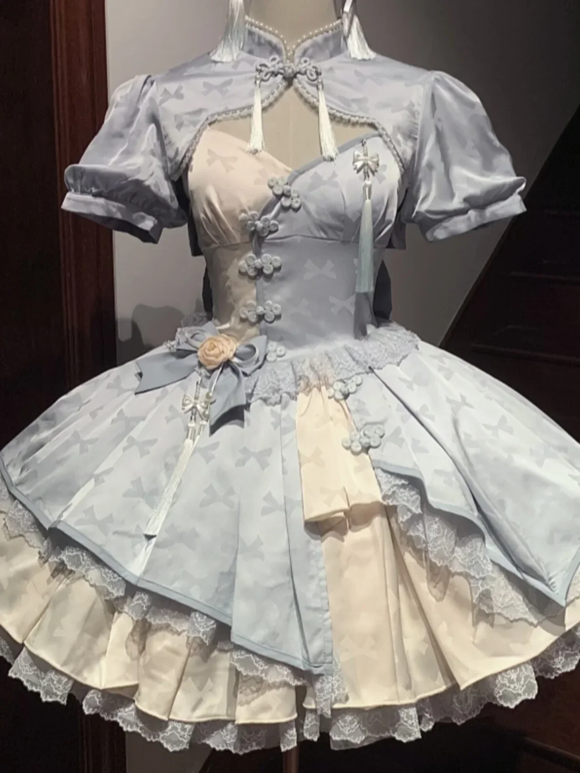 2025 novo doce renda borla estilo chinês elegante moda rosa azul cosplay mini vestido y2k japonês lolita vestido