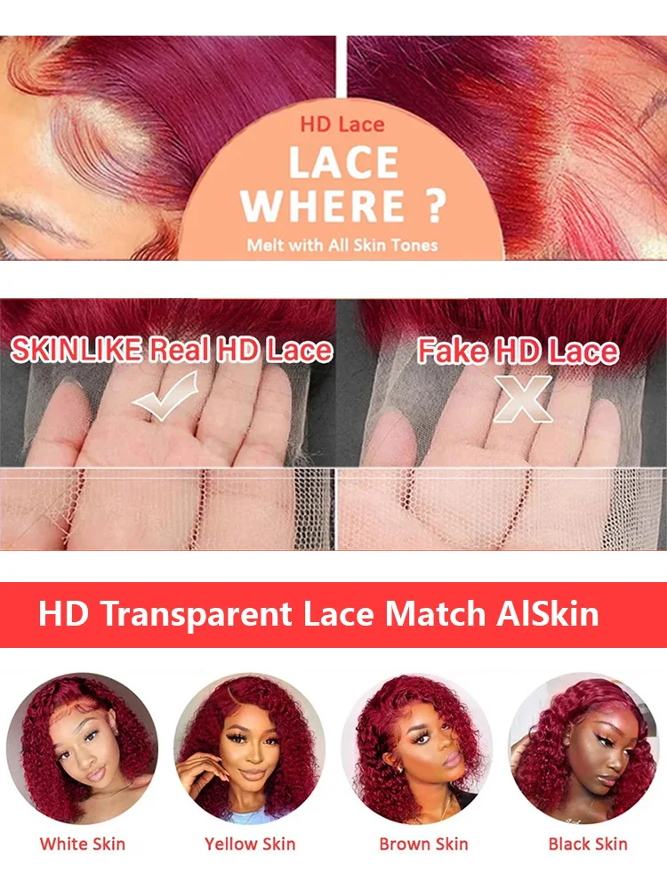 34 بوصة 250% الكثافة 99j بورجوندي الدانتيل الجبهة الباروكات شعر الإنسان موجة عميقة الدانتيل الجبهة الباروكات شعر الإنسان قبل قطعها الأحمر مجعد الإنسان Ha #6