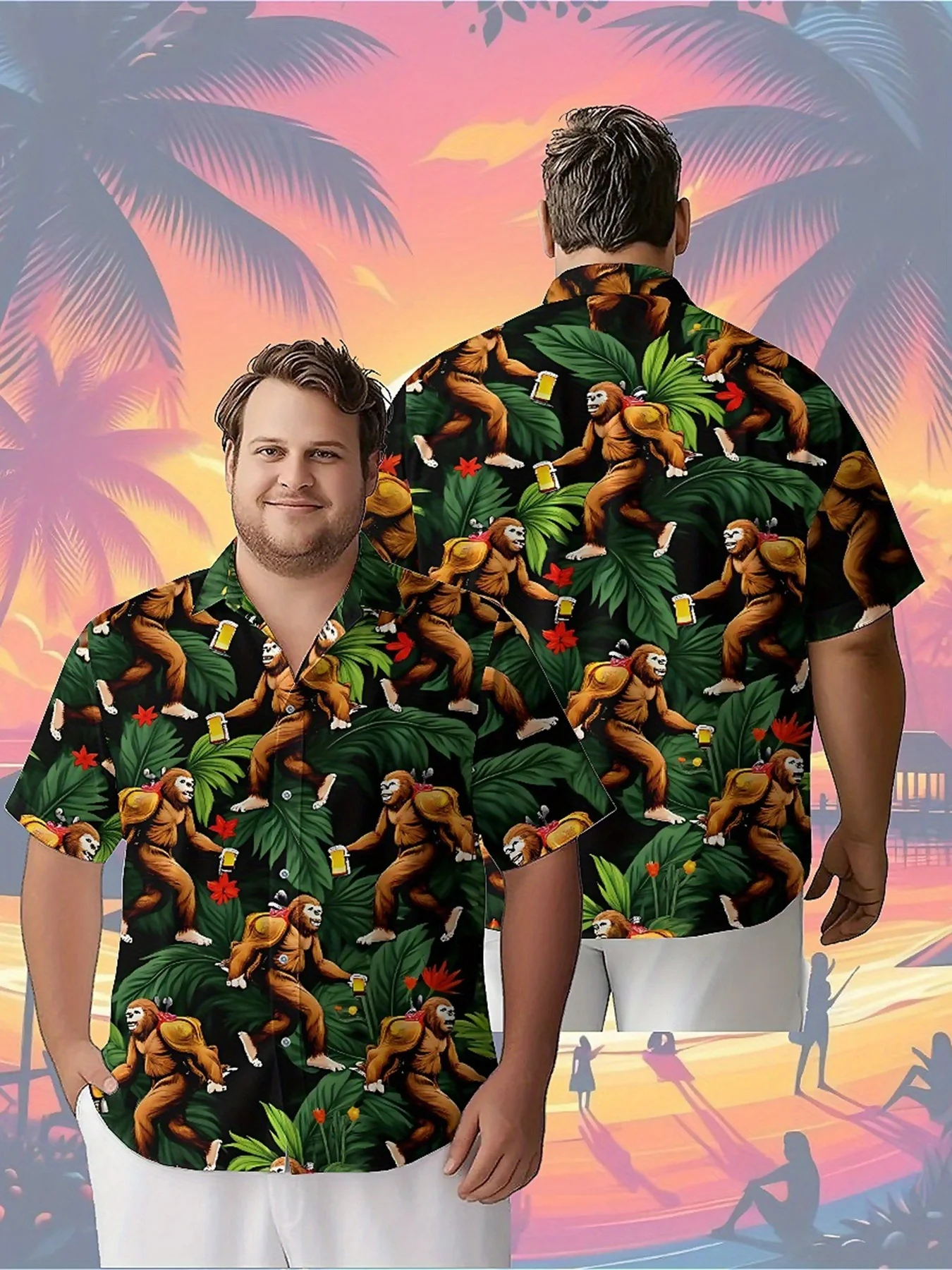 

Men's Plus Size Hawaiian ShirtsSasquatch Jungle Adventurepattern, Unisex Aloha Shirts,New in Summer Tops Tee,streetwear