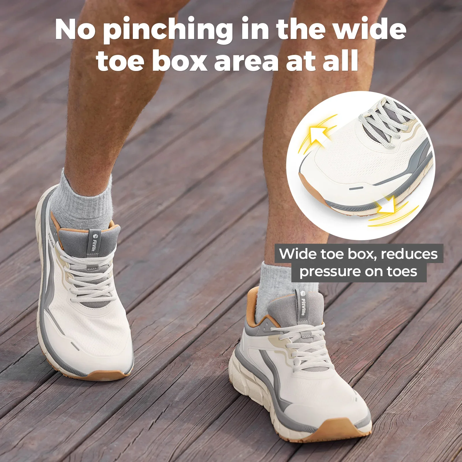 FitVille Extra Wide Toe Men's Sports Shoes Breathable Causal Athletics Sneakers Cushioned Running Jogging Shoes for Men Non Slip