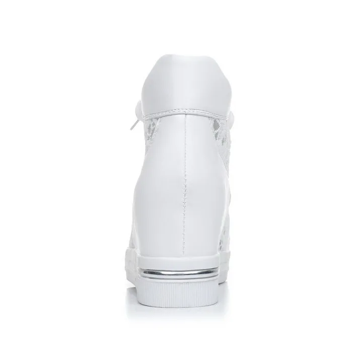 Women Wedge Sneakers White Thick Sole Lady Hollow Breathable Casual Shoes Ladies Height Increasing Sports Shoes Female Footwear