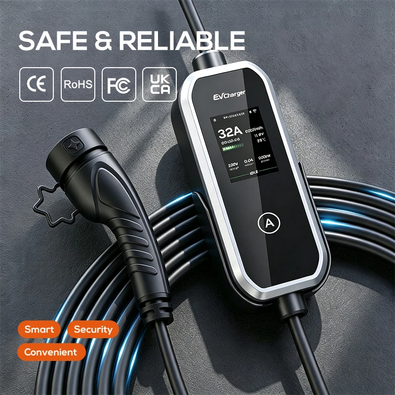 Lifl 3.5KW 16A Intelligent Portable Electric Vehicle Charger Type2 Plug Adjustable Power Level for EV Charging