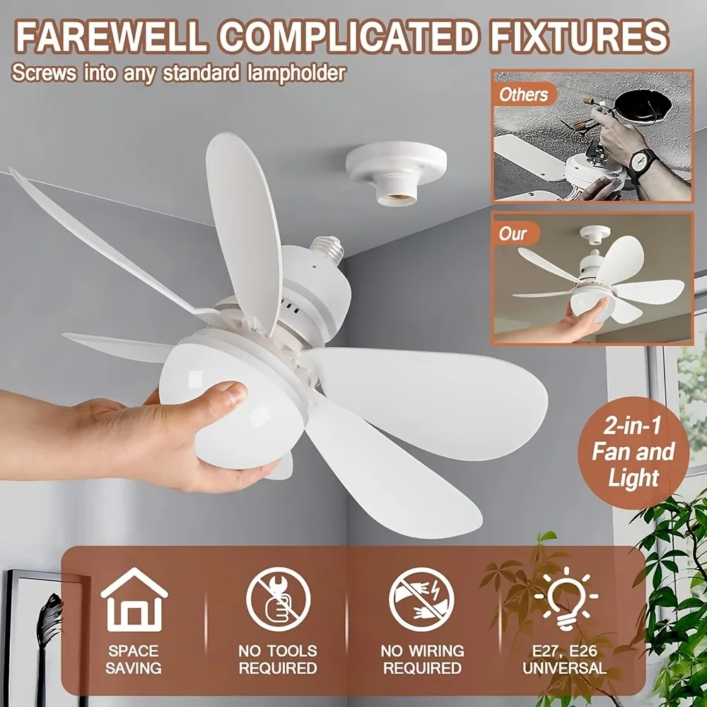 2026 new LED 30W Ceiling Fan Light E27 with Remote Control for Dimming Suitable for Living Room Study Household Use 85-265V